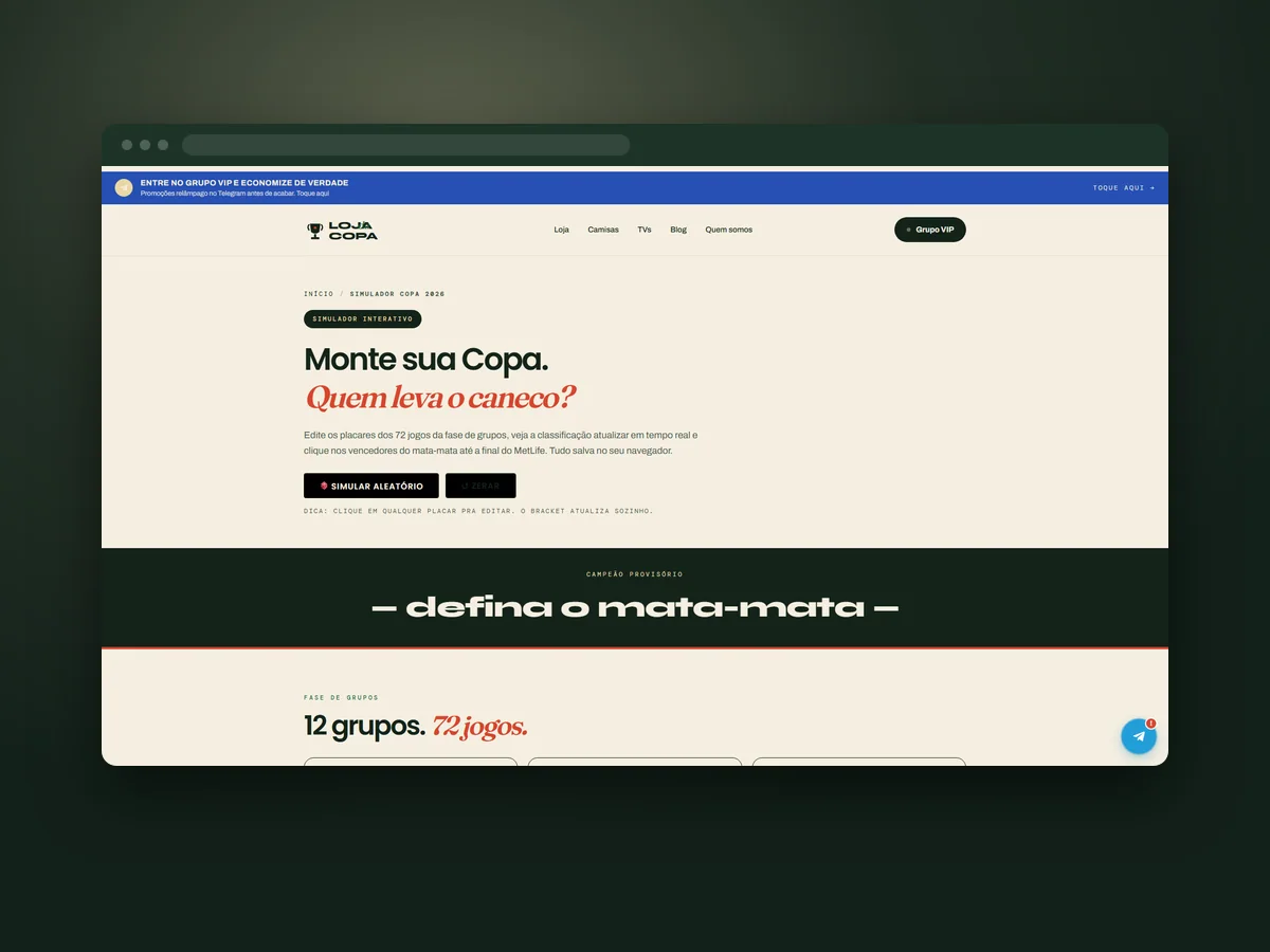 print do projeto lojadacopa simulador da copa 2026
