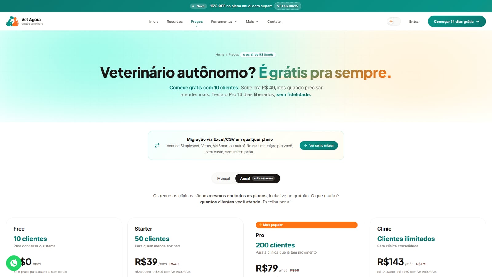 print do projeto vetagora precos